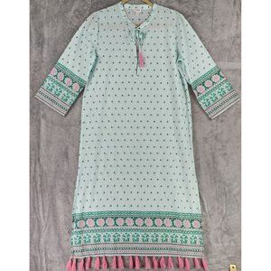 J Crew Beach Dress Womens Small Green Pink Paisley Tasseled Cover Up Midi
